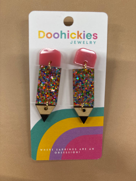 DOOHICKIES- 2" LIL PENCIL DANGLES-BOOK DAISY CONFETTI