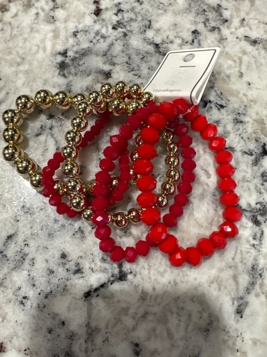 SET OF 5 RED/GOLD BRACELETS