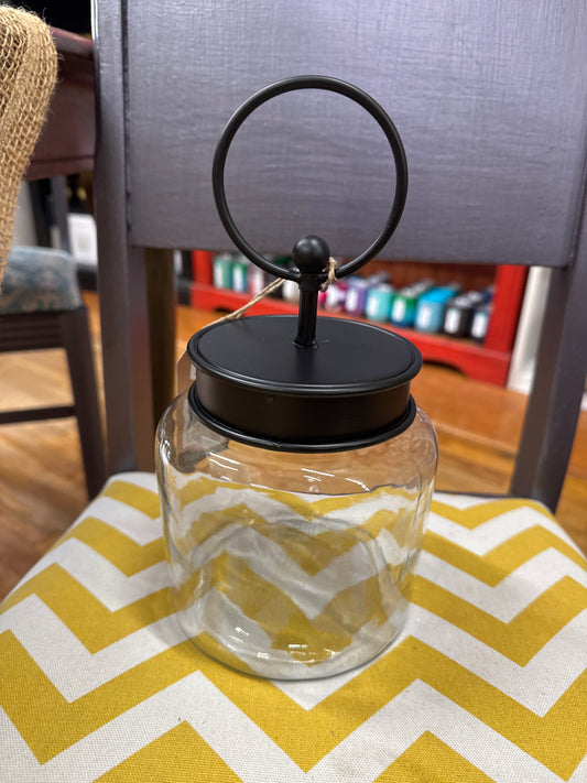 ROUND TOP JAR ROUND GLASS W/BLK LID