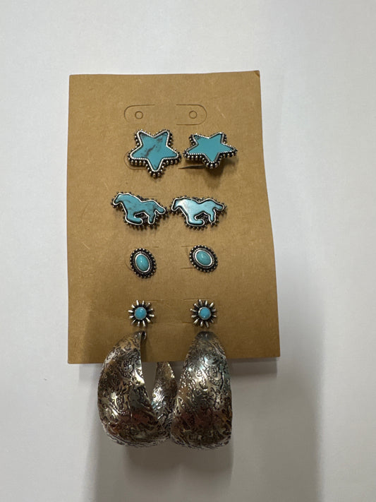 TIPI SET OF 6 SILVER/TURQUOISE HOOP/STUDS