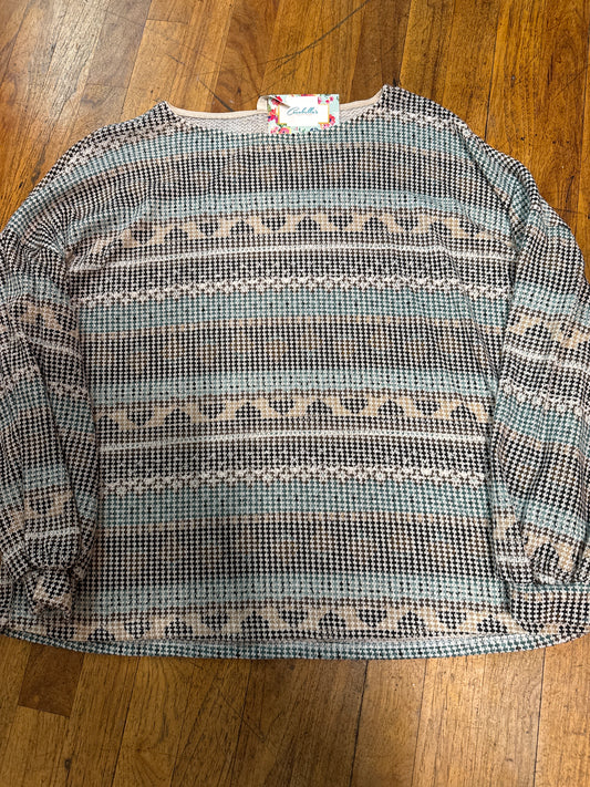 TEAL TRIBAL GEO PRINT TOP-MED