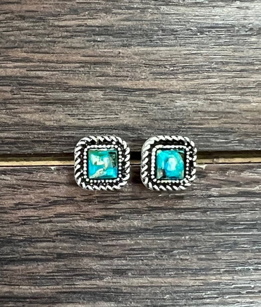 ISAC SQUARE SILVER GEMSTONE STUD