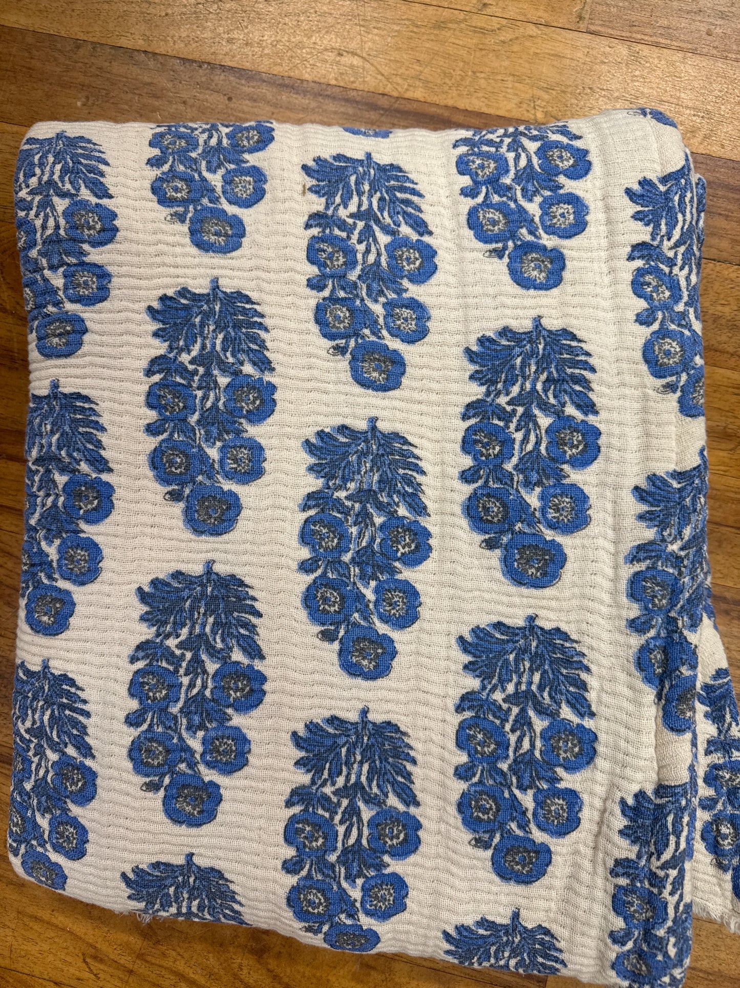 MUD PIE FLOWER REPEAT PATTERN BLUE THROW BLANKET