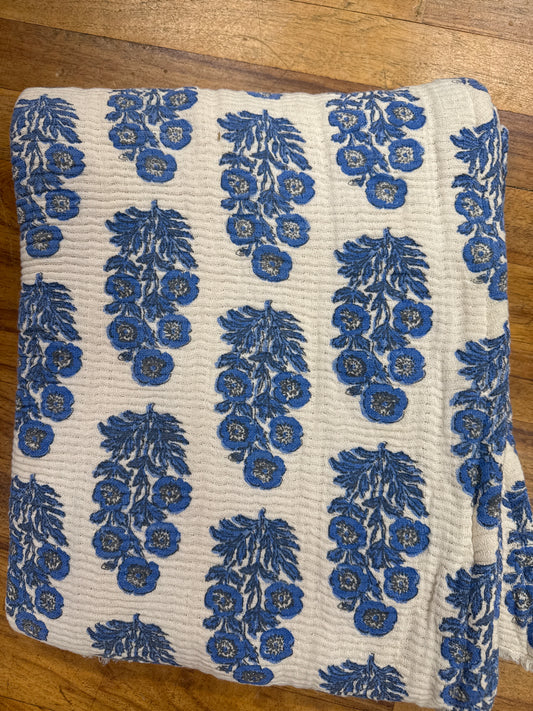 MUD PIE FLOWER REPEAT PATTERN BLUE THROW BLANKET