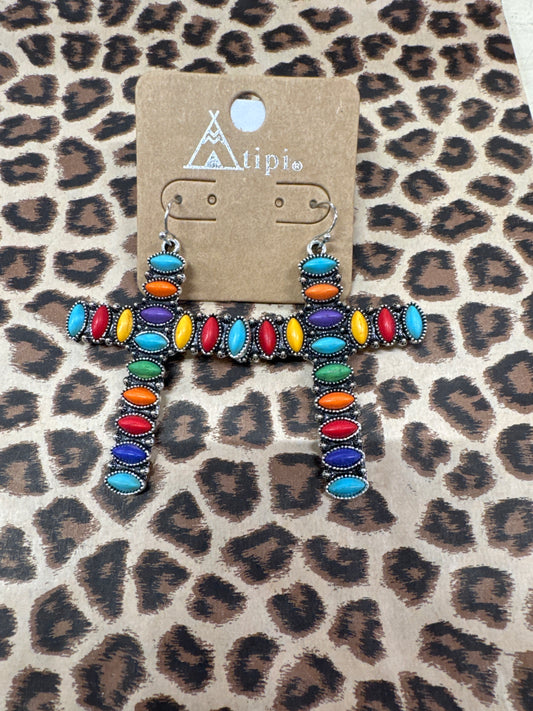 TIPI MULTI COLORED CROSS EARRINGS