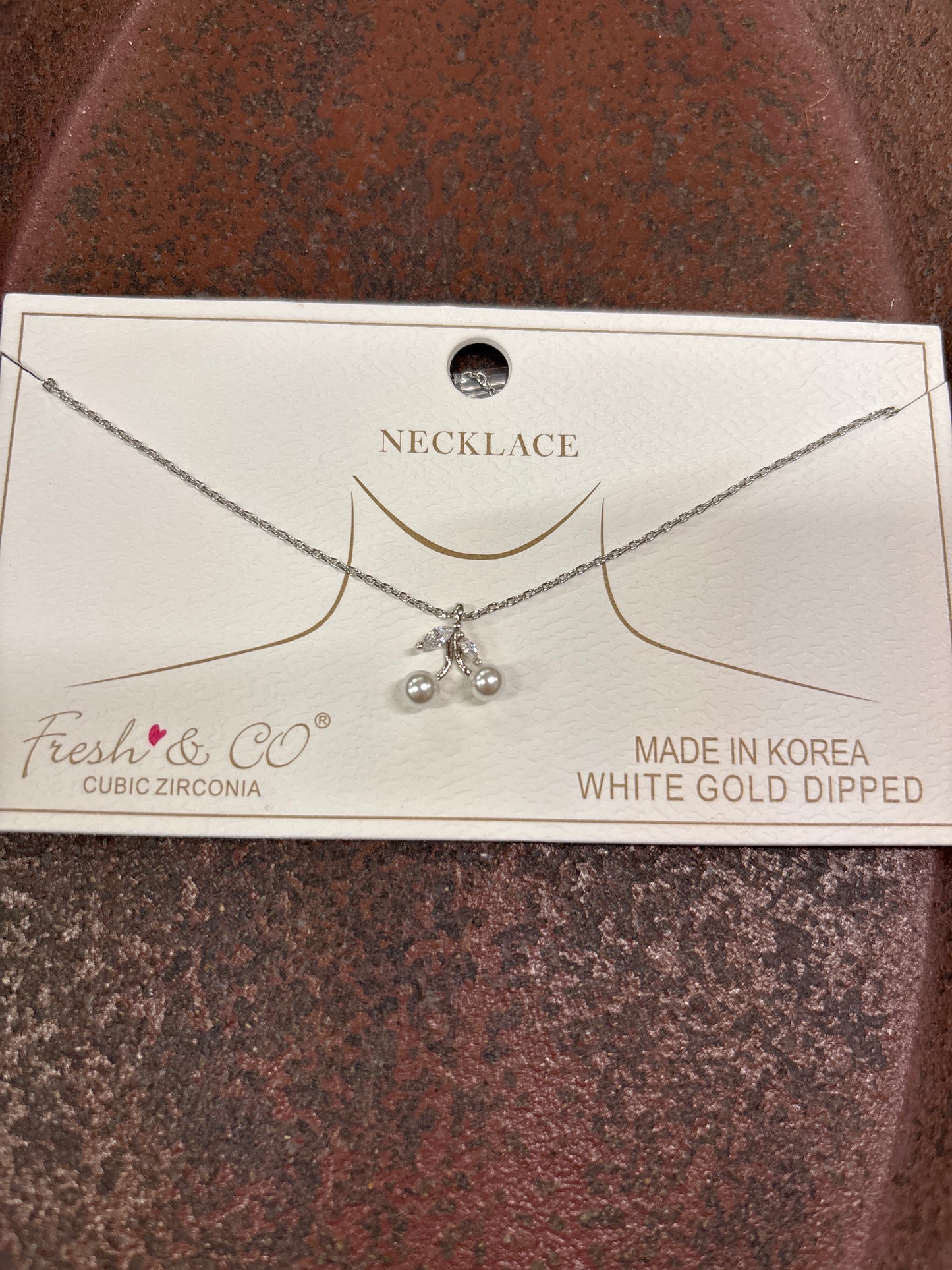 DAINTY SILVER  NECKLACE W/PEARL CHERRIES