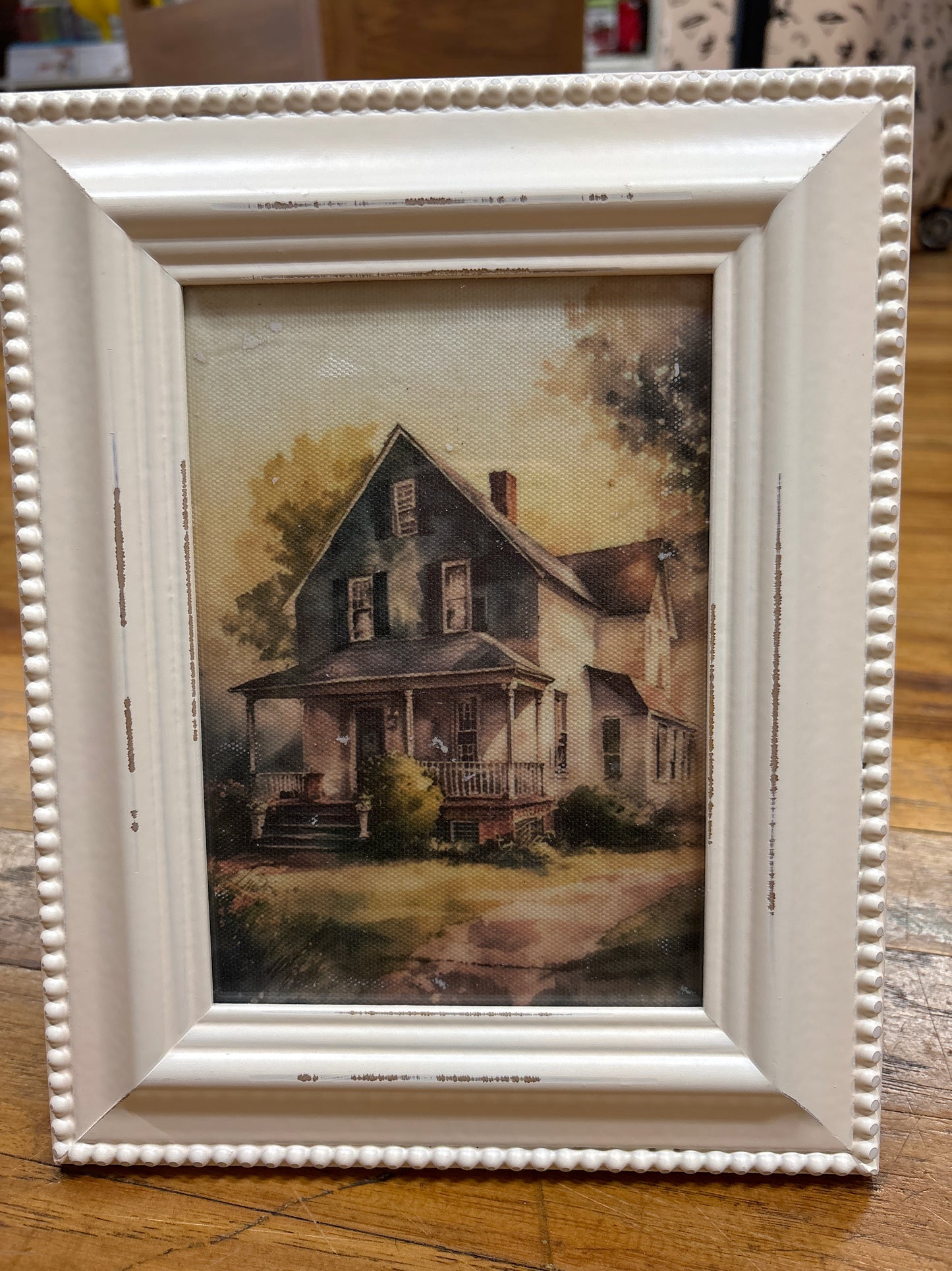 WHITE SHABBY CHIC FRAME W/HOUSE PICTURE