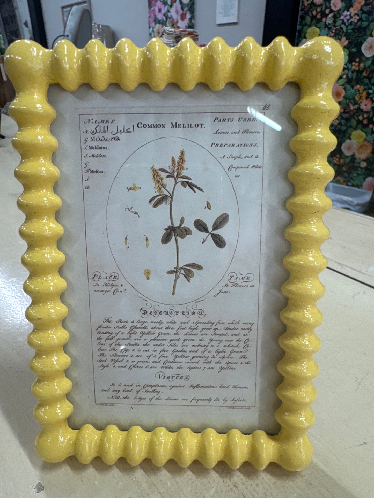 VINTAGE FRAME W/REPRODUCTIVE IMAGE -YELLOW