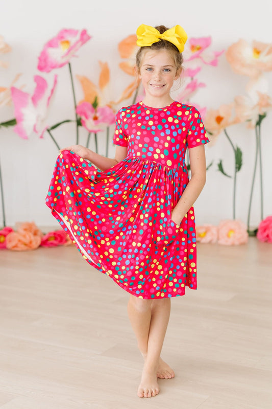 MILA & ROSE POLKA DOT PARTY S/S POCKET TWIRL DRESS 2T