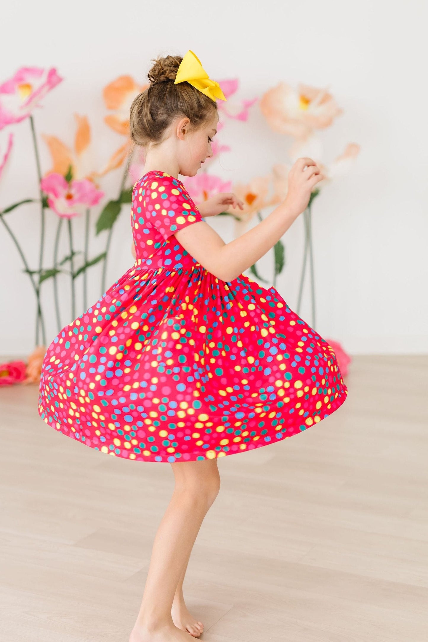 MILA & ROSE POLKA DOT PARTY S/S POCKET TWIRL DRESS 2T