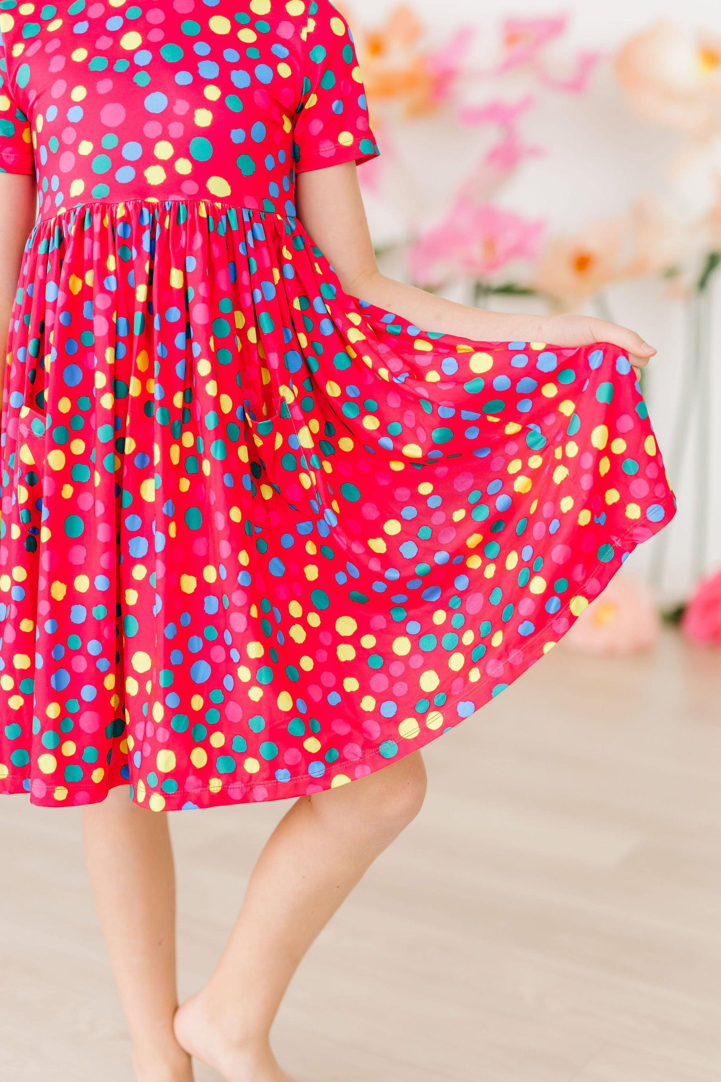 MILA & ROSE POLKA DOT PARTY S/S POCKET TWIRL DRESS 2T