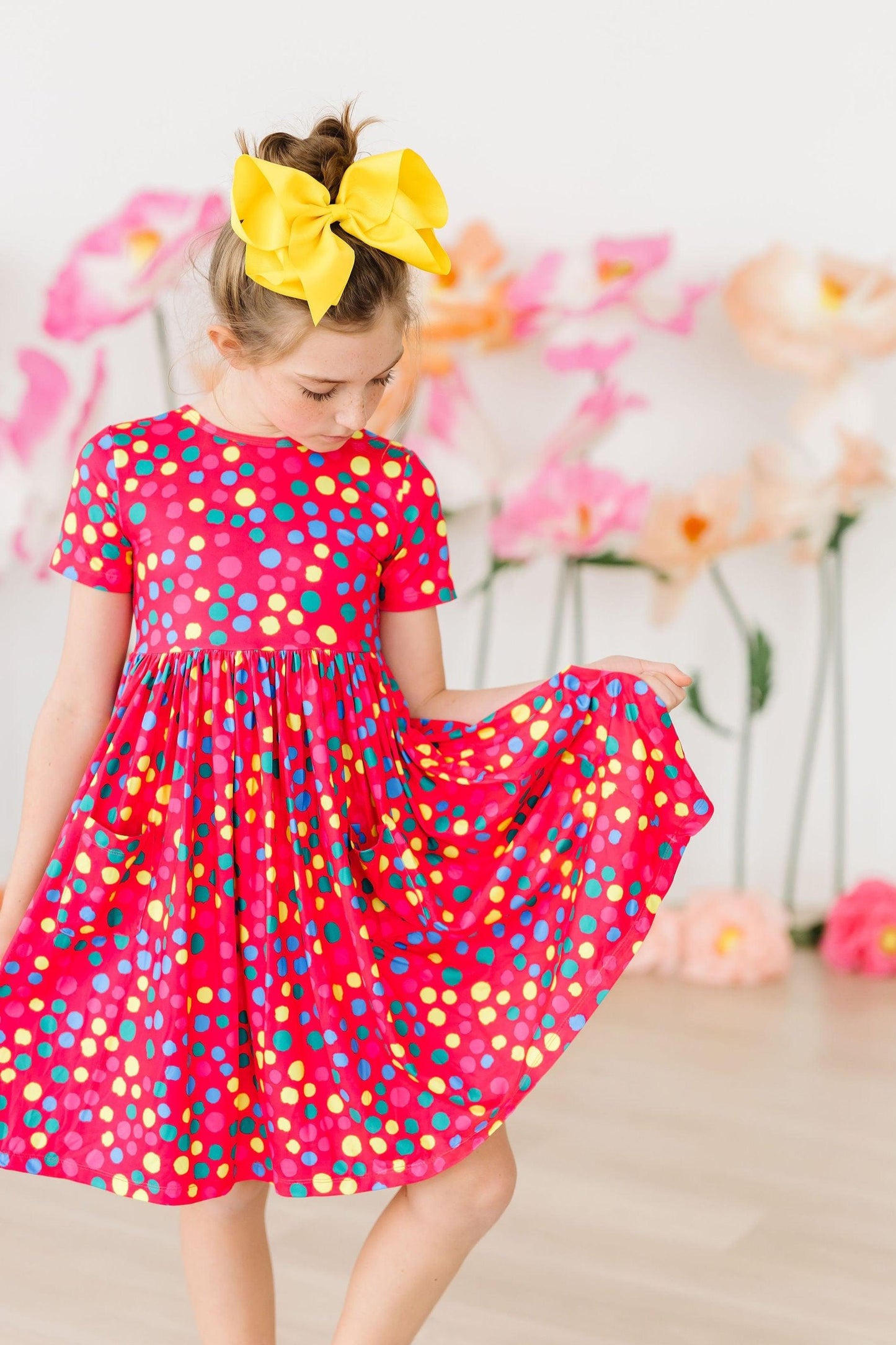 MILA & ROSE POLKA DOT PARTY S/S POCKET TWIRL DRESS 2T