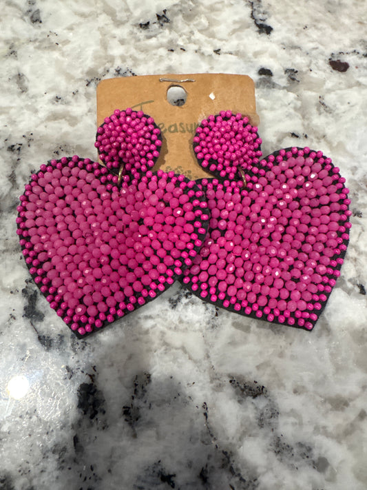 TREASURE HOT PINK HEART EARRINGS