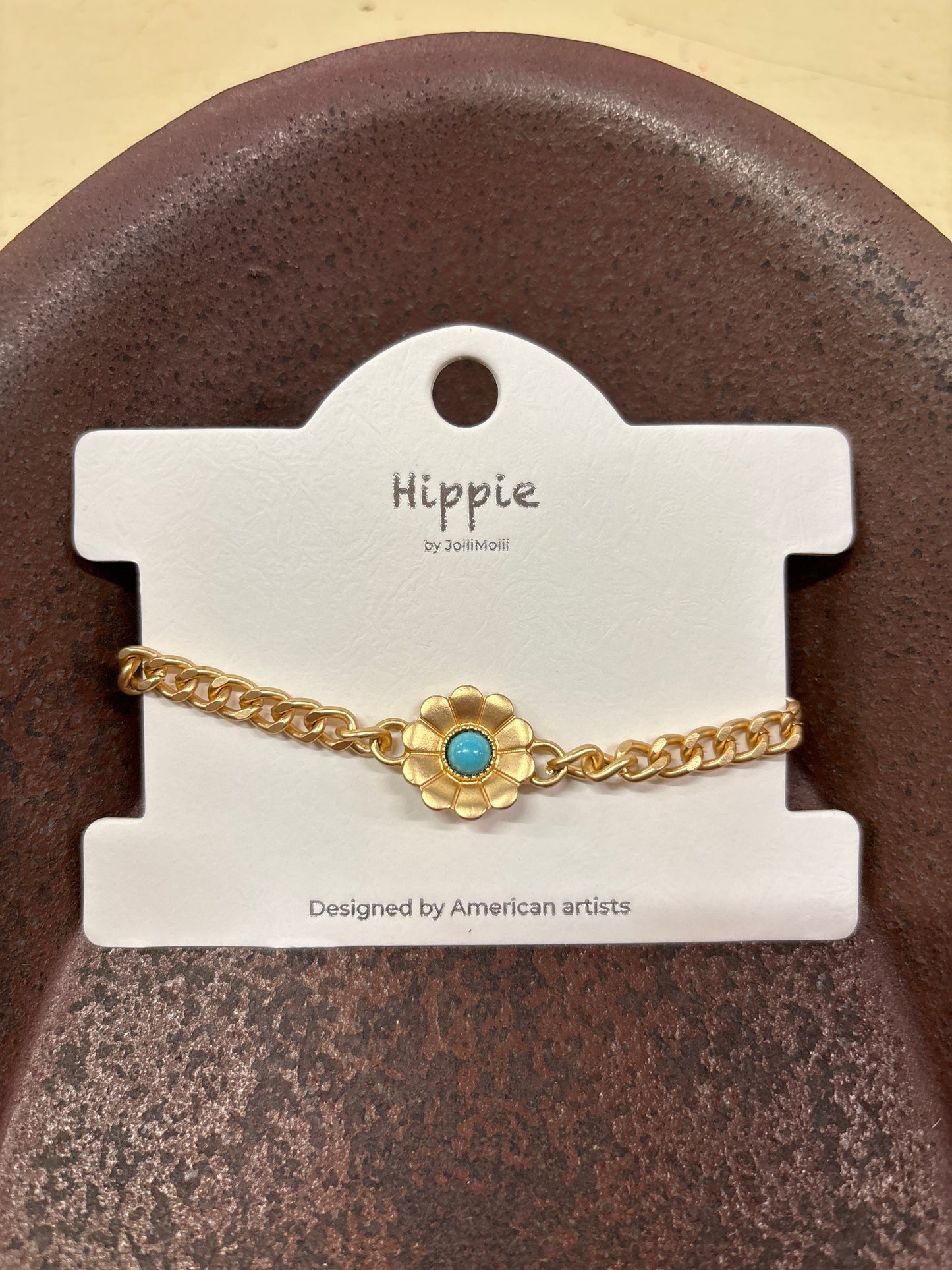 HIPPIE GOLD FLOWER W/TURQ BRACELET