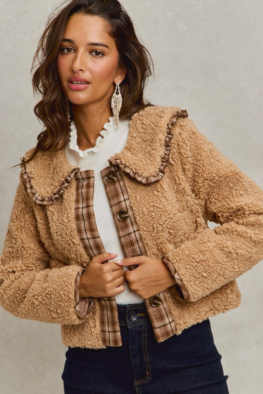 SO ME- SHERA FUR JACKET-PLAID POCKETS