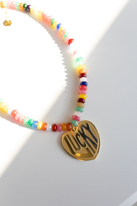 BELJOY LUCKY IN LOVE STONE NECKLACE-RAINBOW