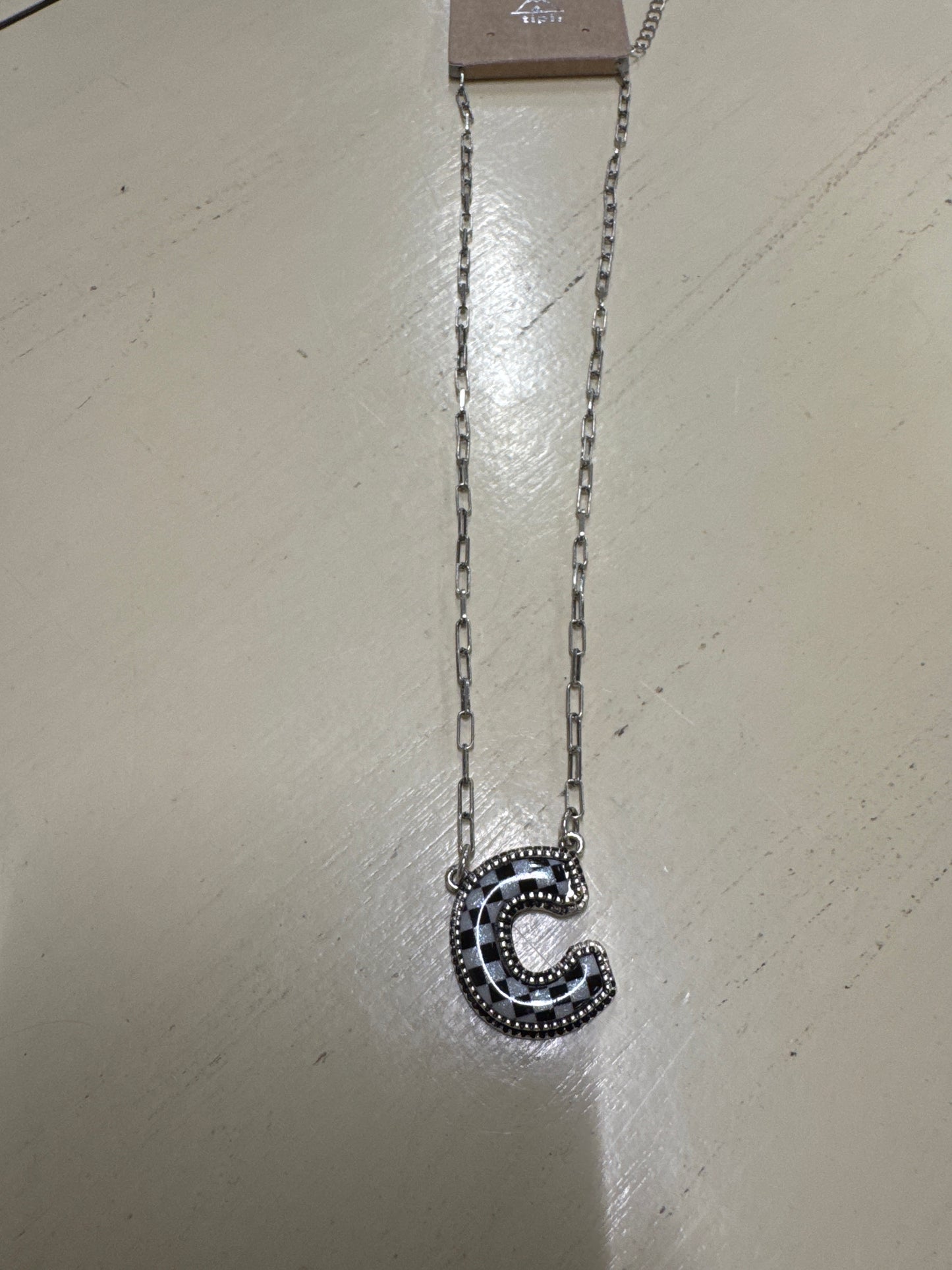 BLK/WHITE CHECKERED INTIL NECKLACE