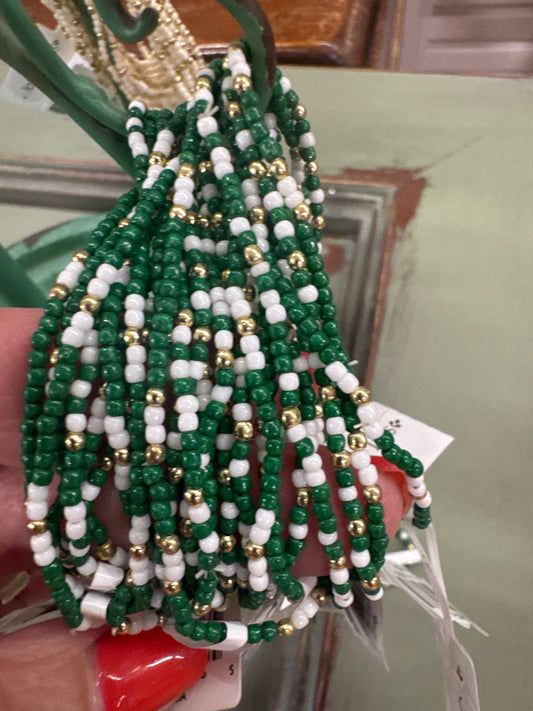 SPLENDID IRIS-2MM -SEED BEAD -GREEN/WHITE BRACELET