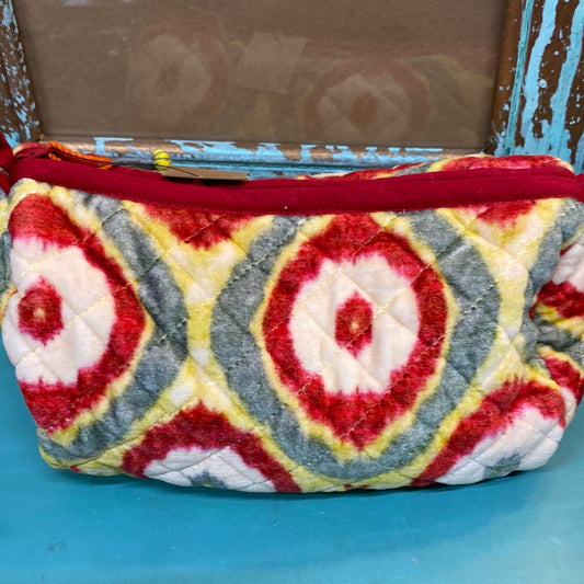 QUILT COTTON VEL ZIP POUCH-YELLOW/RED/GRAY