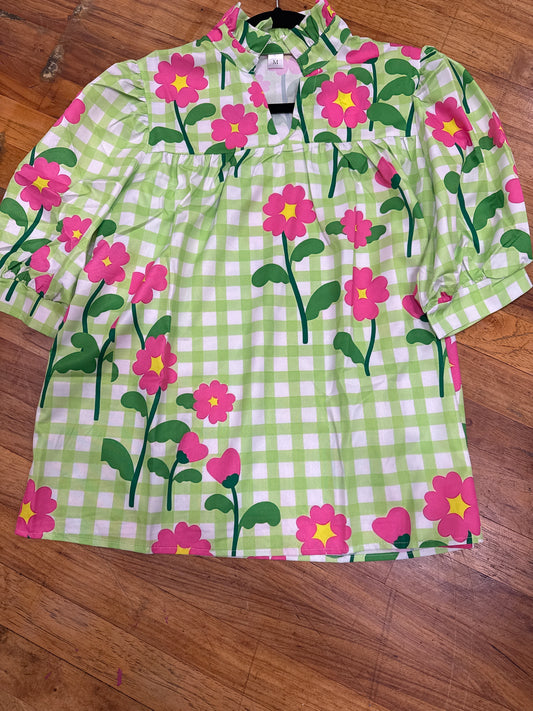 TR GREEN/PINK FLORAL TOP-MED