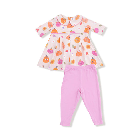 ANGEL DEAR - AUTUMN PUMPKIN  PLEAT DRESS/LEGGINGS