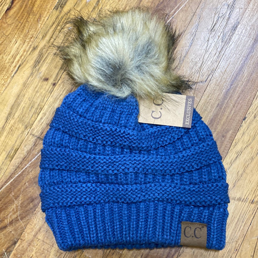 CC BEANIE W/ BALL-DARK DENIM