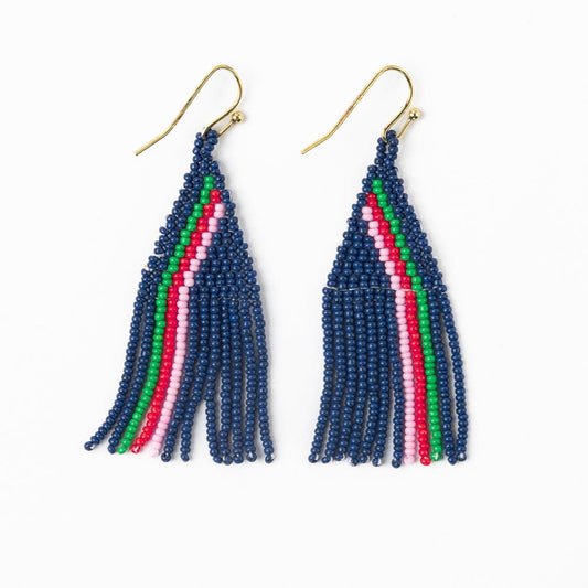 INK & ALLOY AUDREY SM BEAD VERTICAL STRIPE NAVY EARRINGS