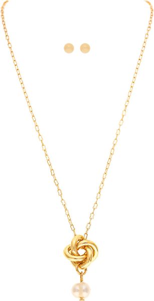 RAIN LOVE KNOT PEARL DROP NECKLACE-GOLD