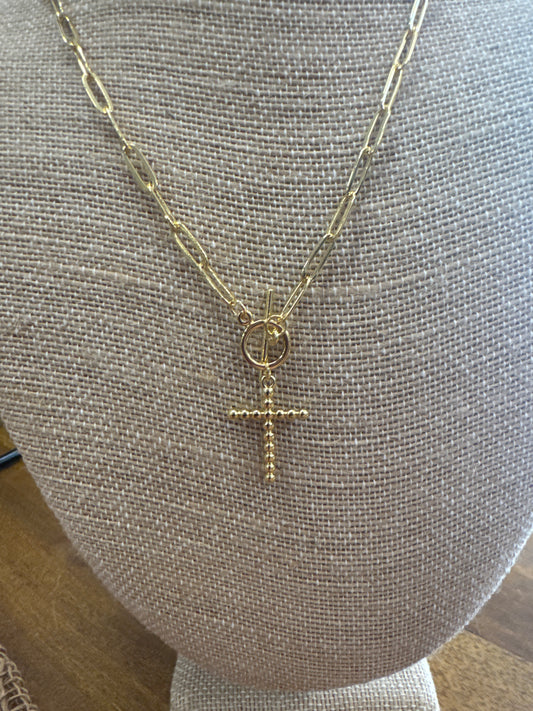 SPLENDID IRIS- NECKLACE LARGE DOT CROSS ON PAPERCLIP-GOLD