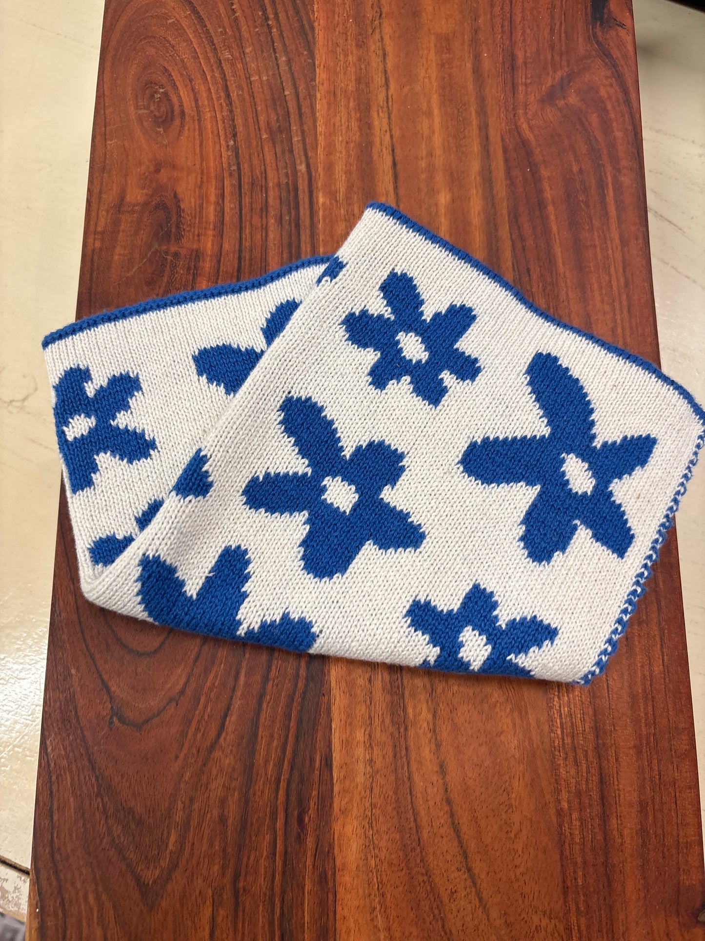 COTTON KNIT DISH CLOTH W/FLOWER BLUE