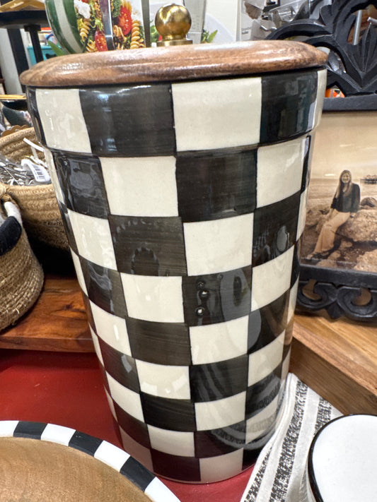 9.5" BLACK/WHITE CHECKERED CANISTER