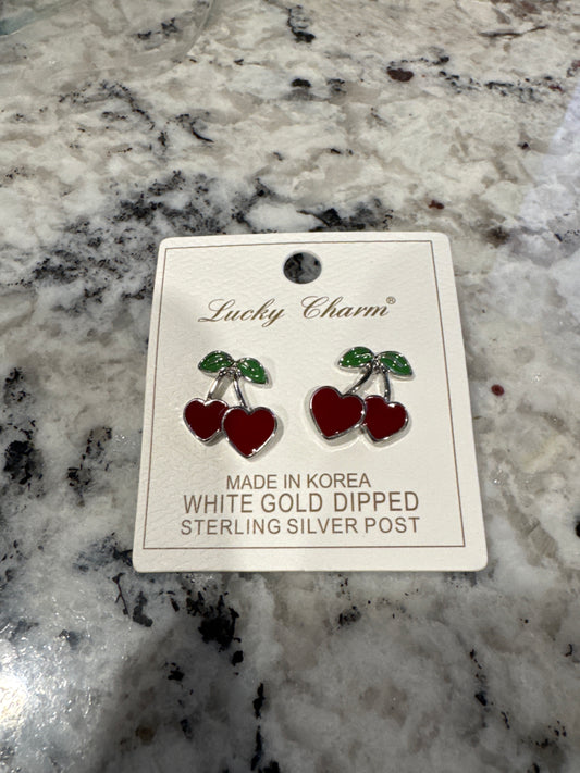 LUCKY CHARM CHERRY HEART EARRINGS