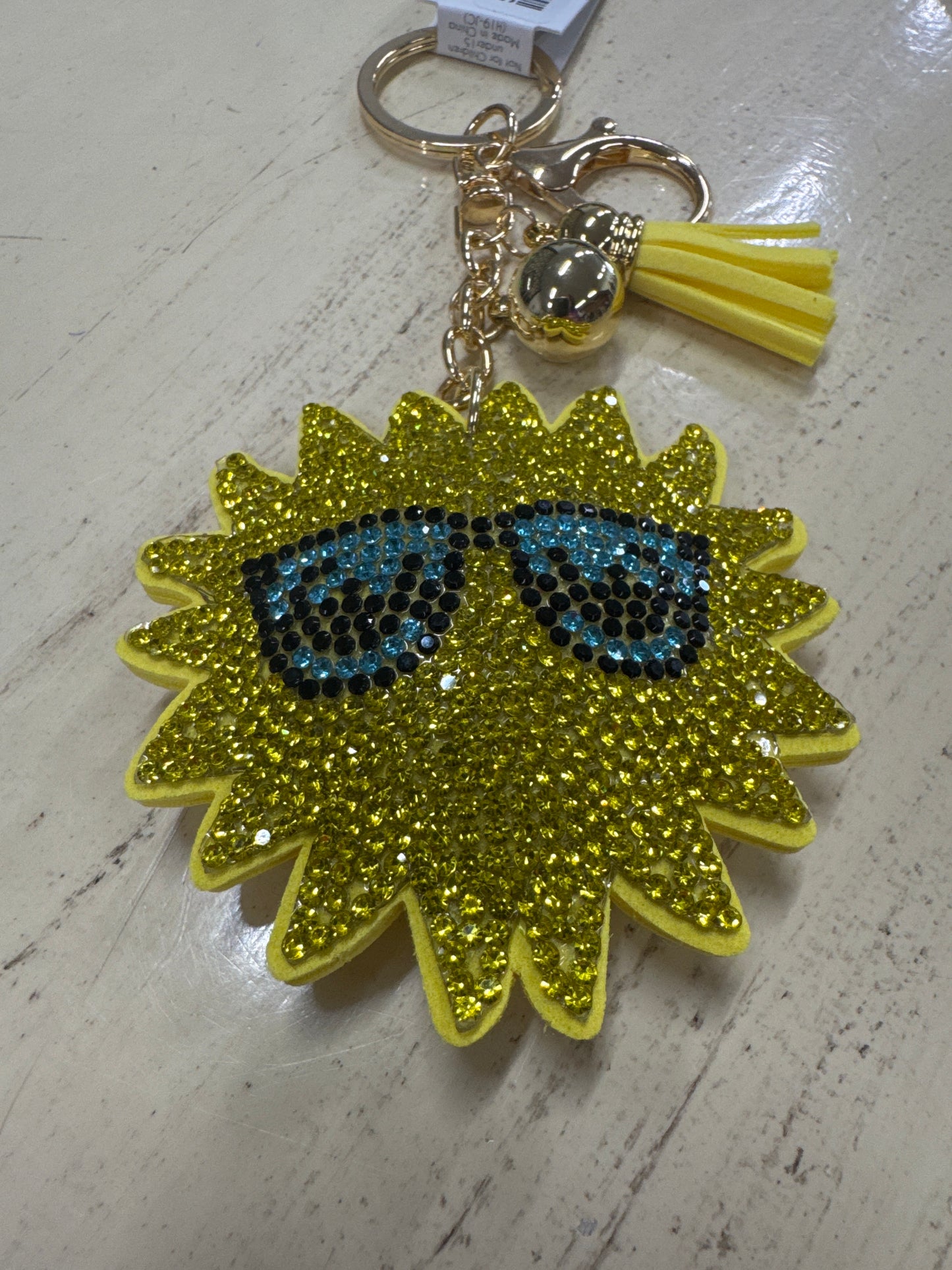 PUFF GLITTER KEY CHAIN-SUN W/GLASSES