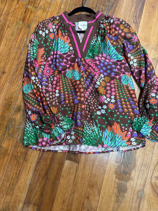 UMGEE L/S BROWN FLORAL TOP