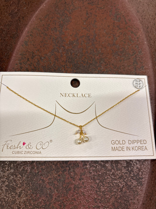 DAINTY GOLD NECKLACE W/PEARL CHERRIES
