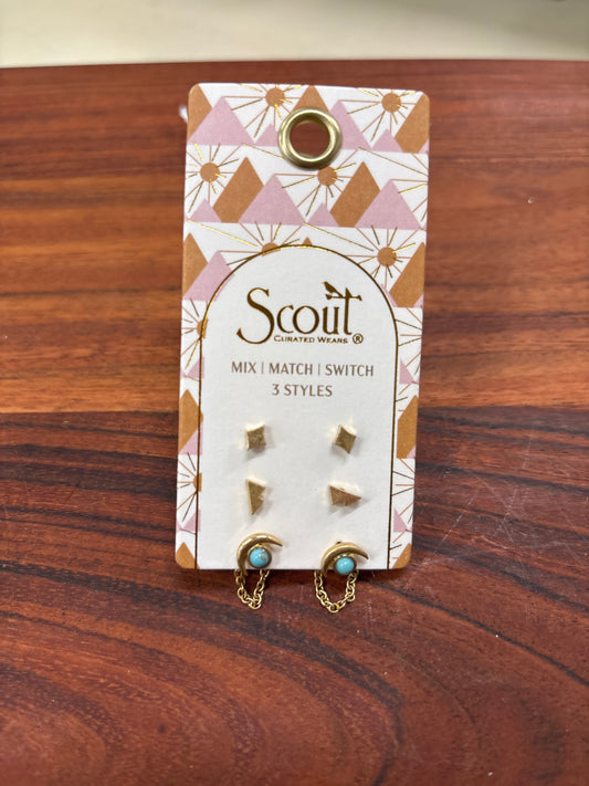 SCOUT STUD TRIO EAR JACKET-TURQ-GOLD