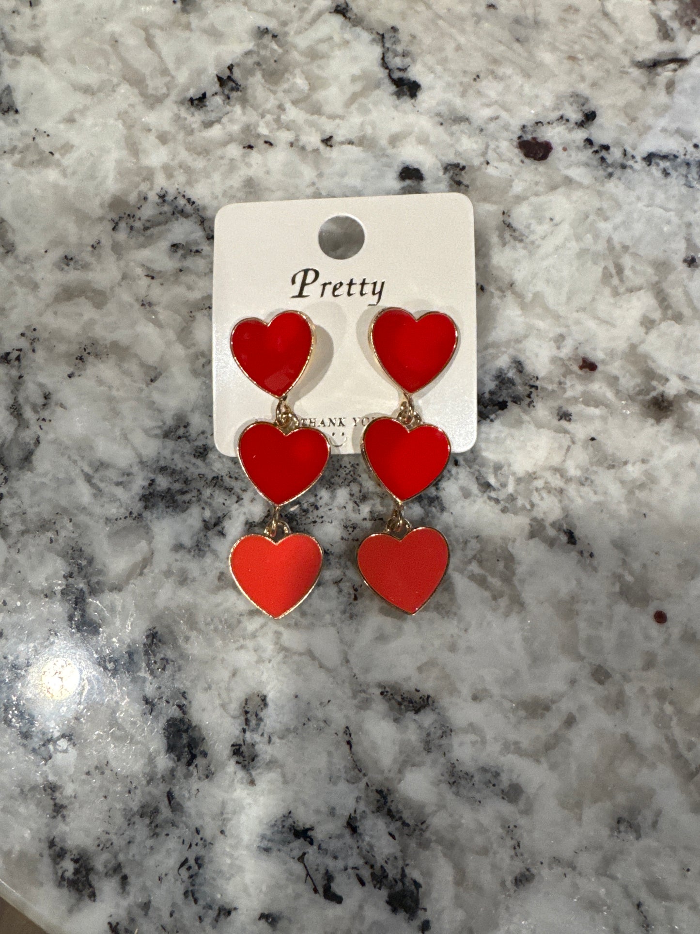 TRIPLE RED/GOLD HEART EARRINGS