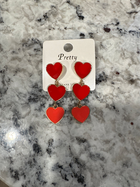 TRIPLE RED/GOLD HEART EARRINGS