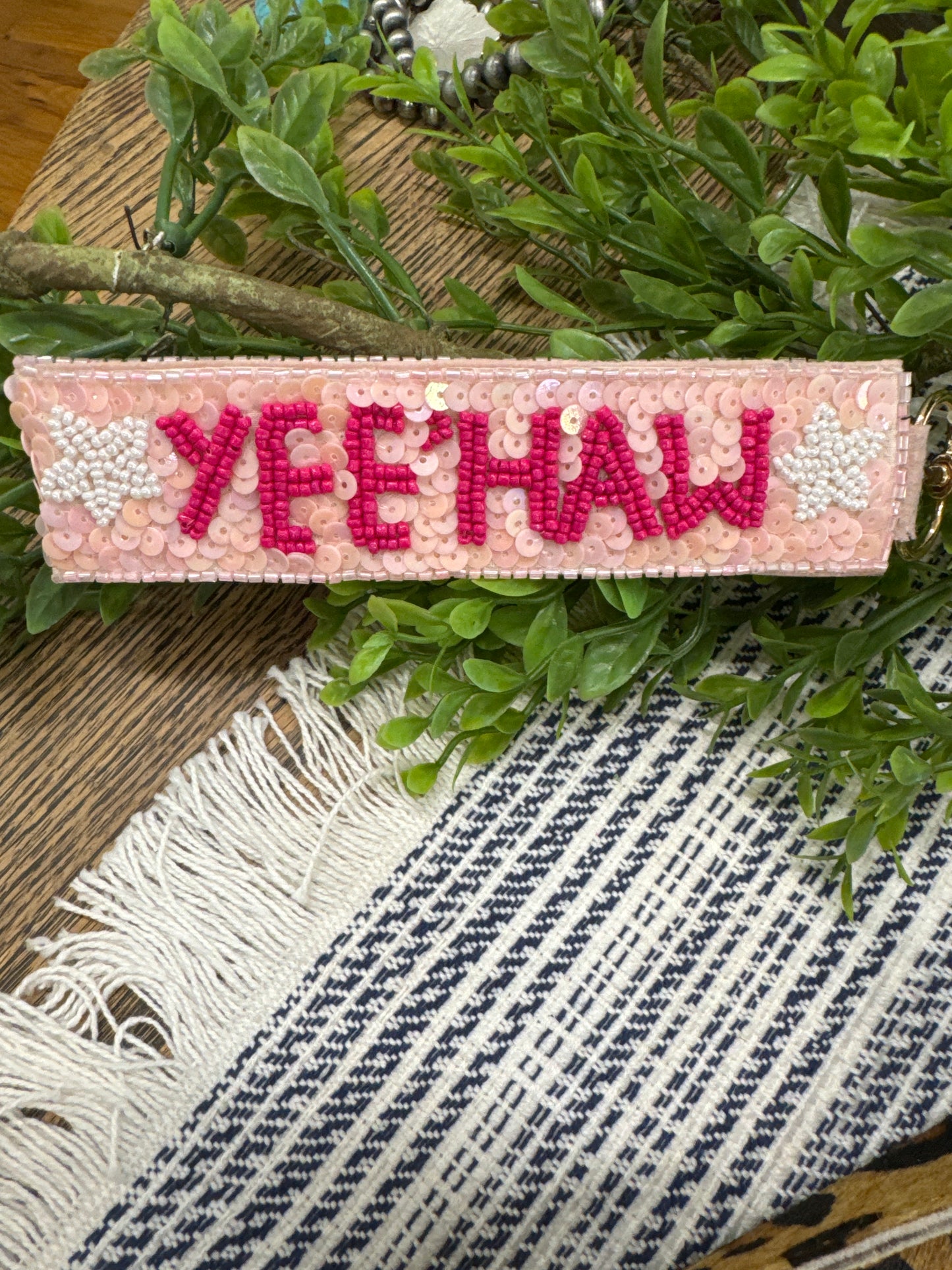GLITTER KEY FOB-YEEHAW-PINK