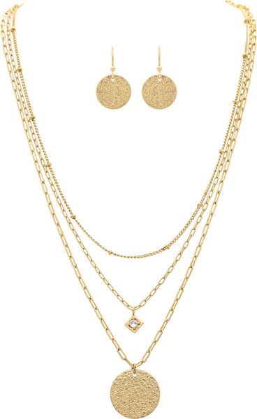 RAIN TRIPLE LAYER CHAIN DISC NECKLACE-GOLD