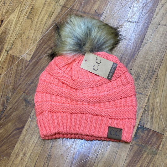 CC BEANIE W/BALL-CORAL