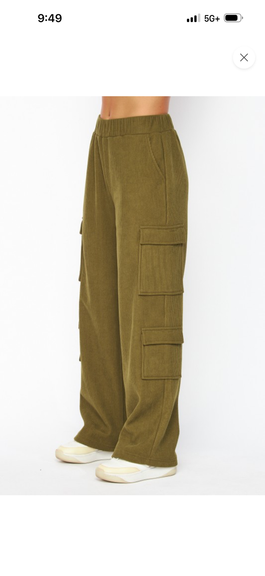 CORDUROY CARGO PANTS-ARMY GREEN