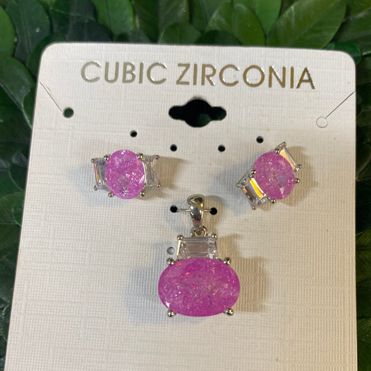 CUBIC ZIRCONIA SET/PINK  CHAIN NOT INCL