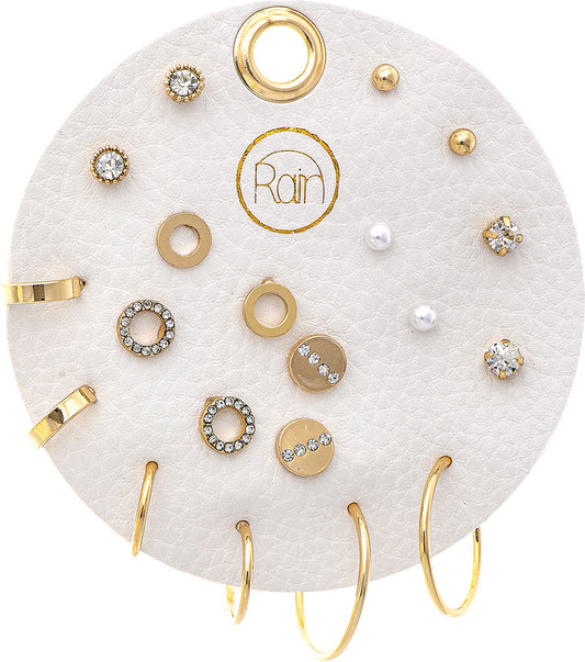 RAIN GOLD 10 PAIR ER SET HOOPS CIRCLE