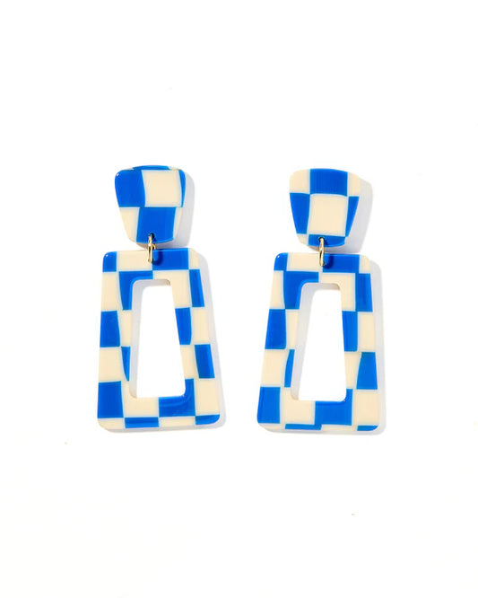 LINNY EARRINGS-KENNEDY - BLUE CHECKERED
