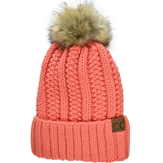 CC BEANIE W/BALL-CORAL