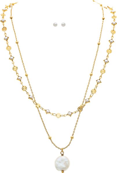 RAIN LAYER CHAIN COIN DROP NECKLACE-GOLD