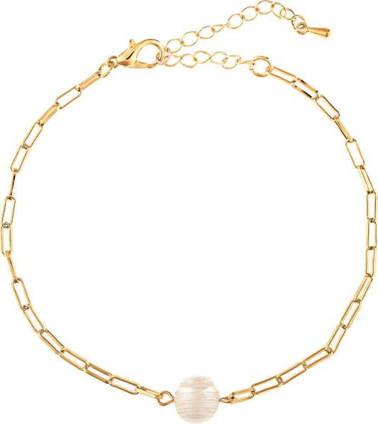 RAIN- PEARL ANKLET CHAIN-LINK -GOLD