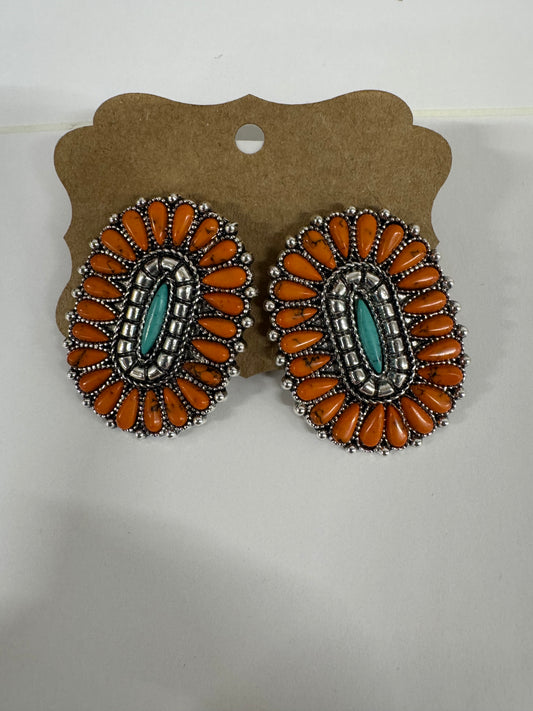 OVAL ORANGE/TURQ EARRINGS