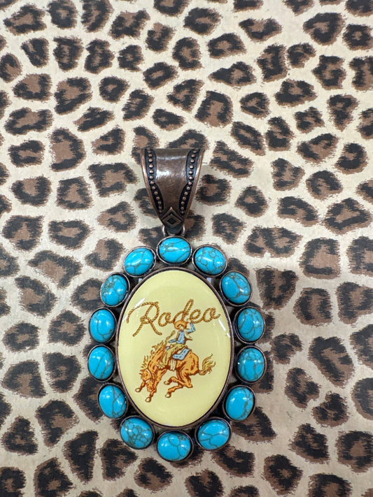 BRONZE OVAL NECKLACE CHARM-RODEO